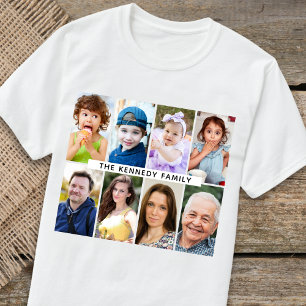 Create Your Own 8 Photo Collage Family Name   T-Shirt