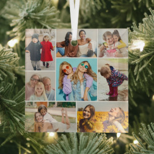 Create Your Own 8 Photo Collage Glass Tree Decoration