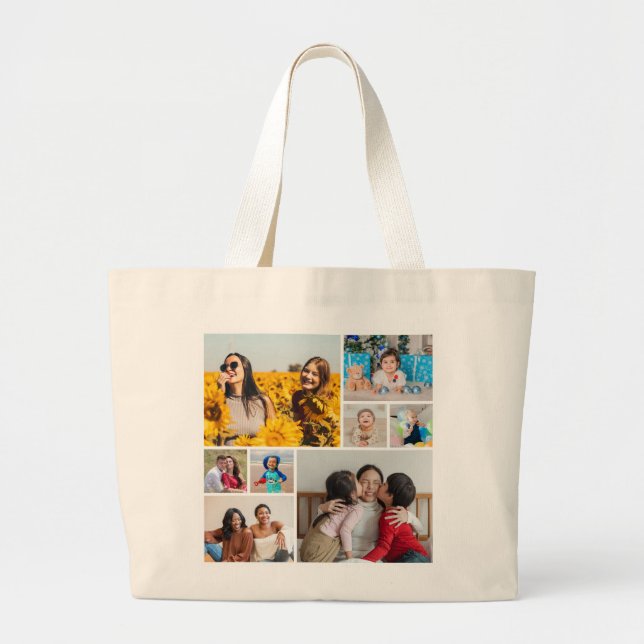 Create Your Own 8 Photo Collage Large Tote Bag (Front)