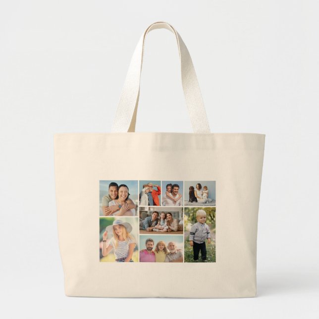 Create Your Own 8 Photo Collage  Large Tote Bag (Front)