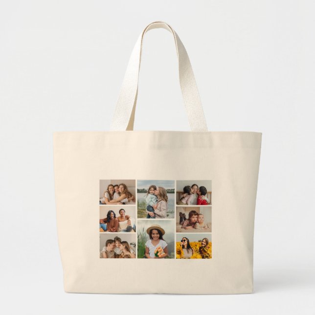 Create Your Own 8 Photo Collage Large Tote Bag (Front)