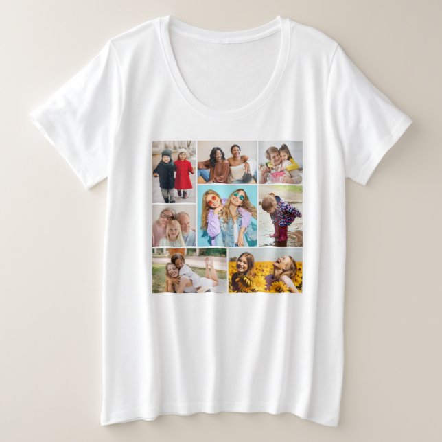Create Your Own 8 Photo Collage Plus Size T-Shirt (Design Front)