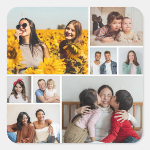 Create Your Own 8 Photo Collage Square Sticker