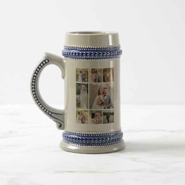 Create Your Own 8 Photo Wedding Collage Beer Stein (Left)