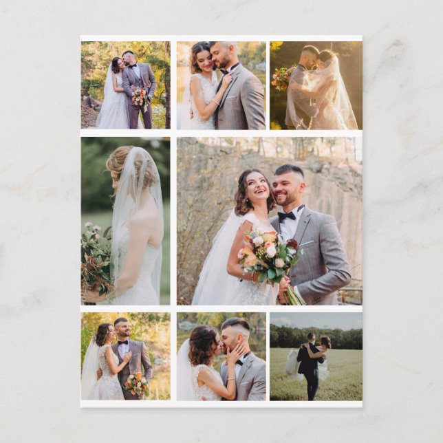 Create Your Own 8 Photo Wedding Collage Holiday Postcard (Front)