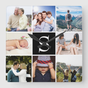 Create Your Own 8 Photos Personalized Square Wall Clock