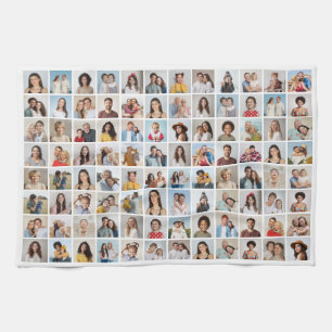 Create Your Own 96 Photo Collage Editable Colour Tea Towel