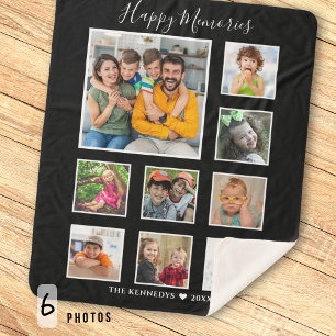 Create Your Own  9 Family Photo Collage Black   Sherpa Blanket