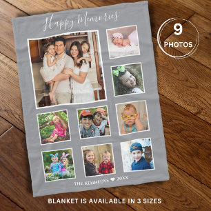 Create Your Own  9 Family Photo Collage Gray Fleece Blanket