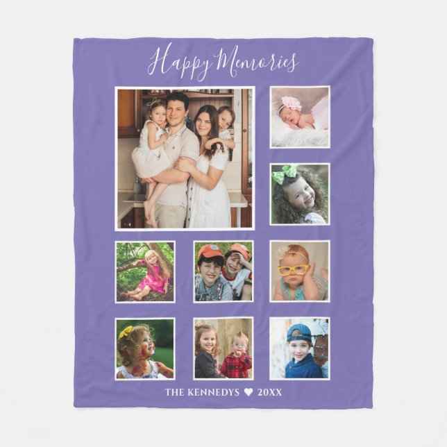 Create Your Own  9 Family Photo Collage Purple Fleece Blanket (Front)
