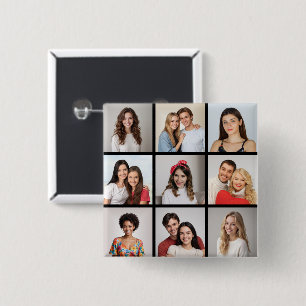 Create Your Own 9 Photo Collage 15 Cm Square Badge