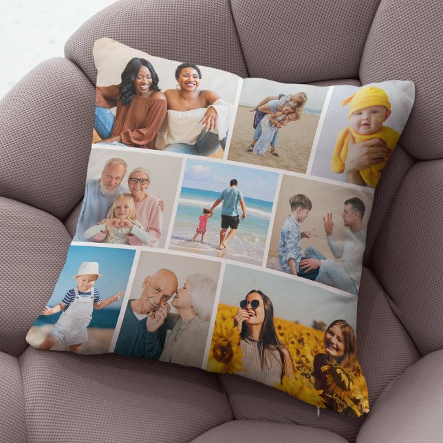 Create Your Own 9 Photo Collage Cushion (9 Photo Collage Throw Pillow)
