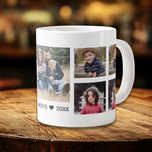 Create Your Own 9 Photo Collage Family Name White  Large Coffee Mug