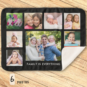 Create Your Own 9 Photo Collage Family Quote Black Sherpa Blanket