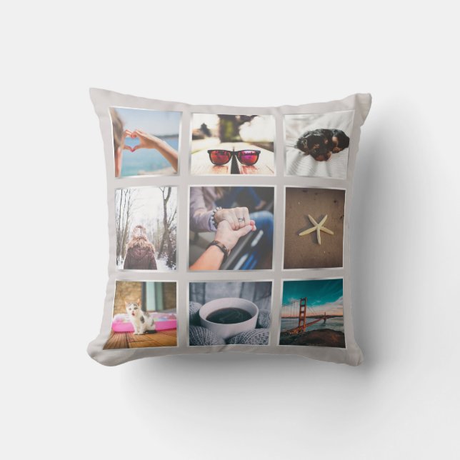 Create Your Own 9 Photo Collage Instagram Pillow (Front)