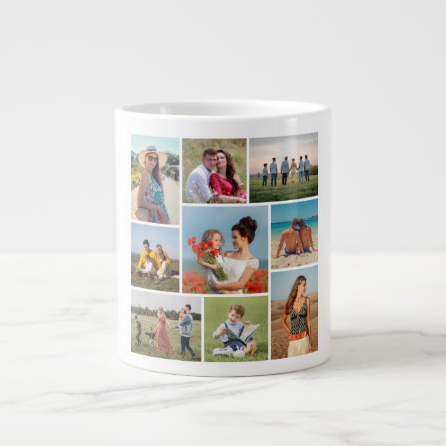 Create Your Own 9 Photo Collage Large Coffee Mug (Front)