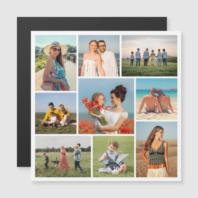 Create Your Own 9 Photo Collage Magnetic Card (Front/Back)
