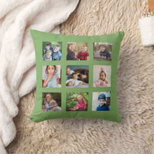 Create Your Own 9 Photo Collage Pista Green Cushion