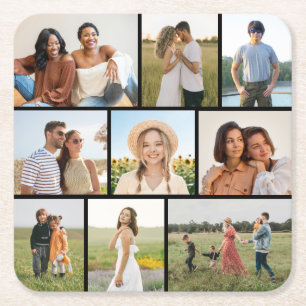 Create Your Own 9 Photo Collage Square Paper Coaster