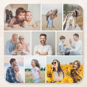 Create Your Own 9 Photo Collage Square Paper Coaster