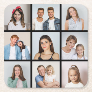 Create Your Own 9 Photo Collage Square Paper Coaster
