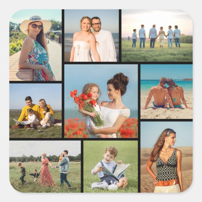Create Your Own 9 Photo Collage Square Sticker (Front)