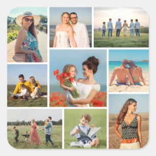 Create Your Own 9 Photo Collage Square Sticker