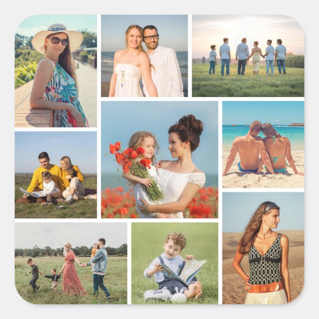 Create Your Own 9 Photo Collage Square Sticker (Front)