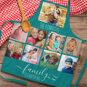 Create Your Own 9 Photo Family Quote Name Teal Apron