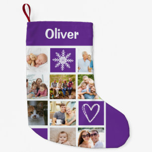Create Your Own 9 Photo Name Deep Purple  Small Christmas Stocking