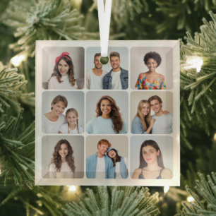 Create Your Own 9 Rounded Corners Photo Collage Glass Tree Decoration