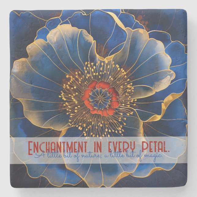 Create Your Own Abstract Bright Blue Anemone Flora Stone Coaster (Front)