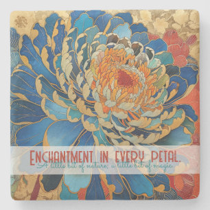 Create Your Own Abstract Gilded Blue Peony Flower Stone Coaster