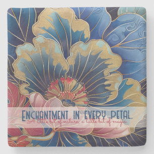 Create Your Own Abstract Gilded Pink Blue Flower Stone Coaster