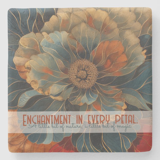 Create Your Own Abstract Gilded Terracotta Teal Stone Coaster (Front)