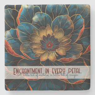 Create Your Own Abstract Red Gold Blue Flower Stone Coaster