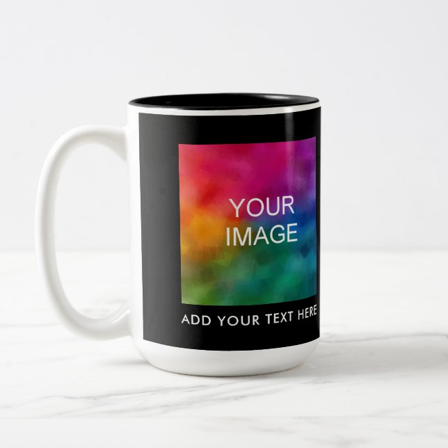 Create Your Own Add Family Photos Company Logo Two-Tone Coffee Mug (Left)
