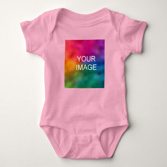 Create Your Own Add Text Upload Photo to Pink Baby Bodysuit (Front)