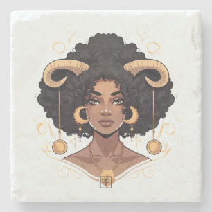 Create Your Own African American Queen Aries Stone Coaster