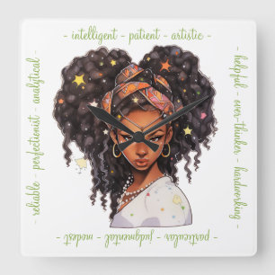 Create Your Own African American Woman Virgo Square Wall Clock