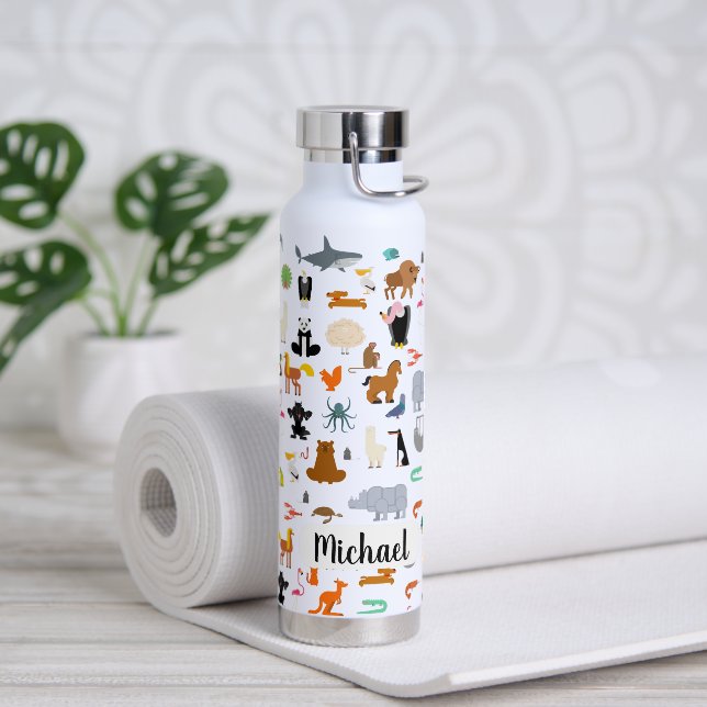 Create Your Own Animals Pattern Custom Name Water Bottle (Yoga)
