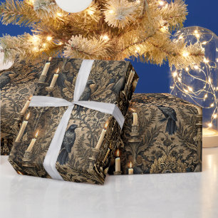 Create Your Own Antique Gothic Ravens Damask Wrapping Paper