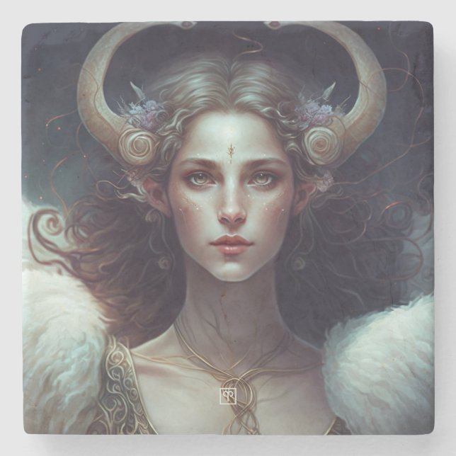 Create Your Own Aries Sun Sign Zodiac Goddess Stone Coaster (Front)