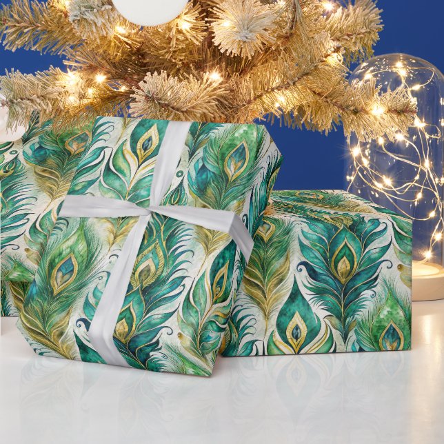 Create Your Own Art Deco Style Peacock Feathers Wrapping Paper (Holidays)