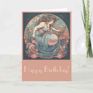 Create Your Own Art Nouveau Aquarius Zodiac Holiday Card
