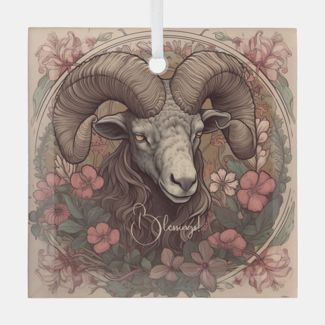 Create Your Own Art Nouveau Aries Zodiac Glass Tree Decoration (Front)