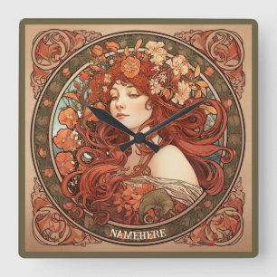 Create Your Own Art Nouveau Virgo Zodiac Square Wall Clock
