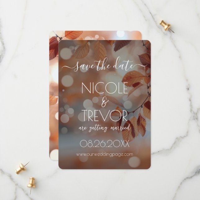 Create Your Own - Autumn Leaves Bokeh Save The Date (Front/Back In Situ)