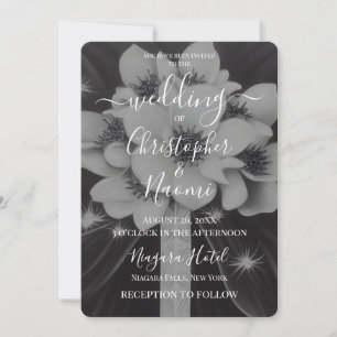 Create Your Own B&W Retro Flower Bridal Bouquet Invitation