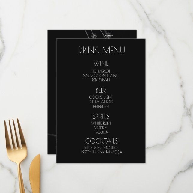 Create Your Own - B&W Snowflakes Ribbon Drink Menu (Front/Back In Situ)